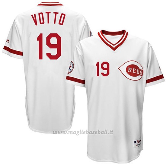 Maglia Baseball Uomo Cincinnati Reds 19 Joey Votto Bianco Turn Back The Clock